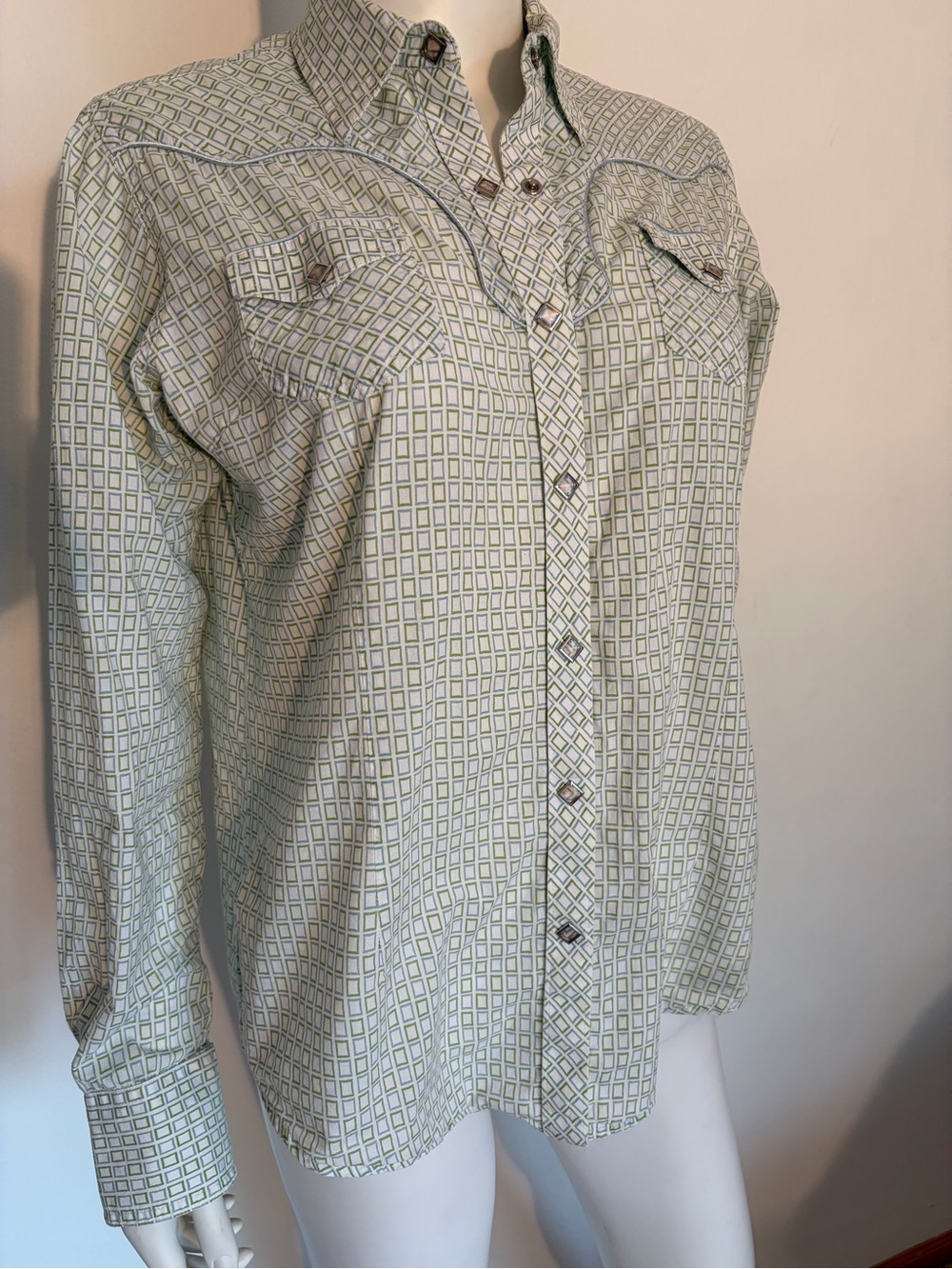 #876 Ariat women’s Light Green Geometric Western Button-Down Shirt